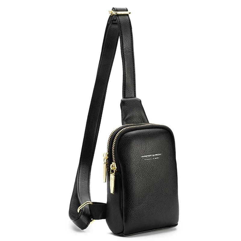 PU Women's Chest Bag Wide Shoulder Crossbody Bag Strap Leisure Motorcycle Bag