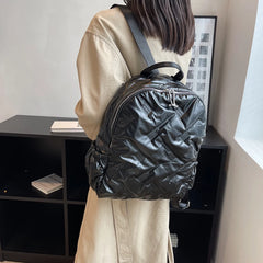 Quilted Women Backpack Autumn Winter Students School Bags Cotton Padded Female L