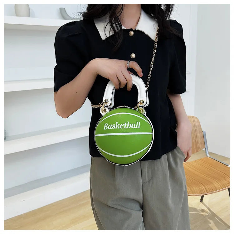 Vintage Basketball Shaped Shoulder Bag Women's Handbag Totes Girls Leather