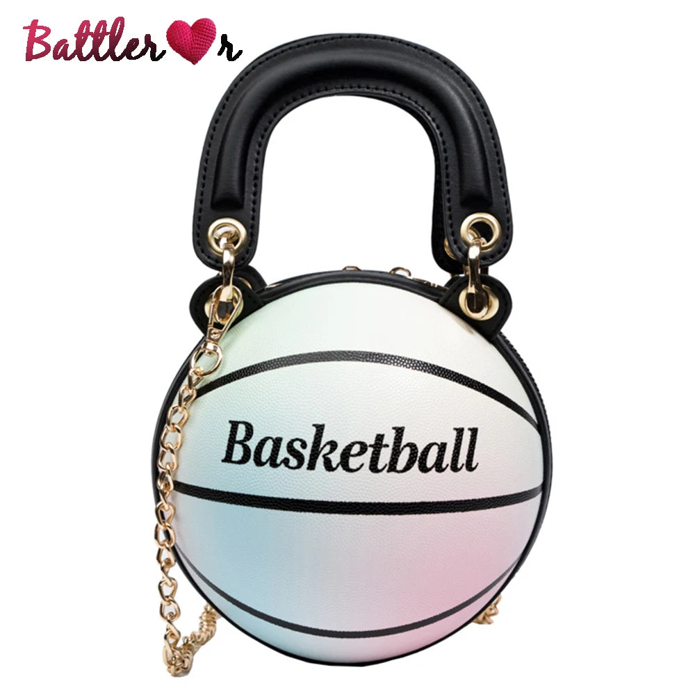 Vintage Basketball Shaped Shoulder Bag Women's Handbag Totes Girls Leather