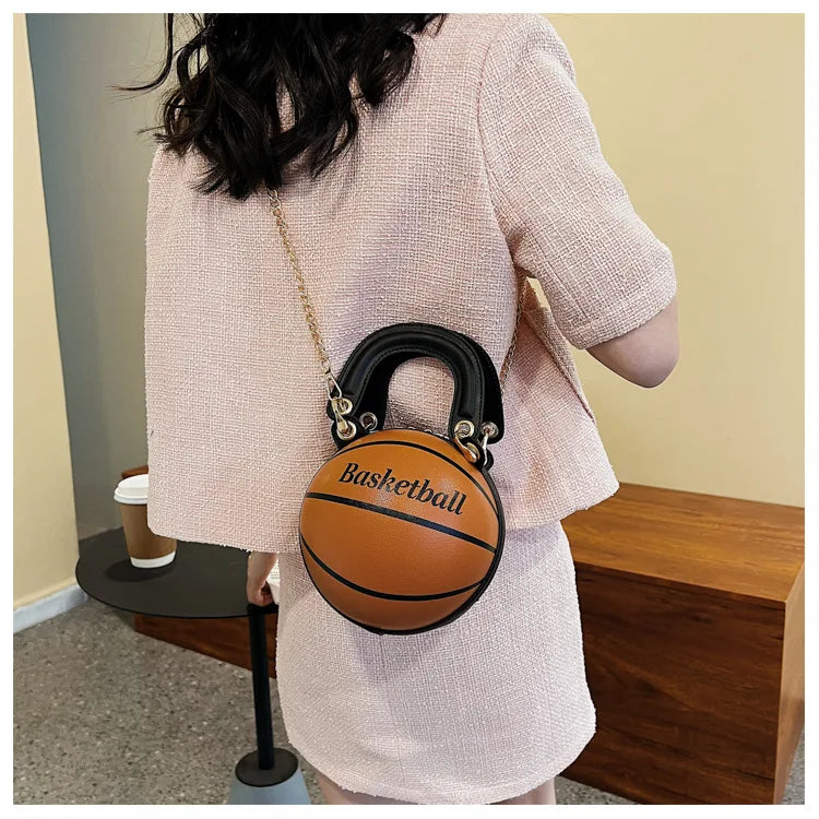 Vintage Basketball Shaped Shoulder Bag Women's Handbag Totes Girls Leather