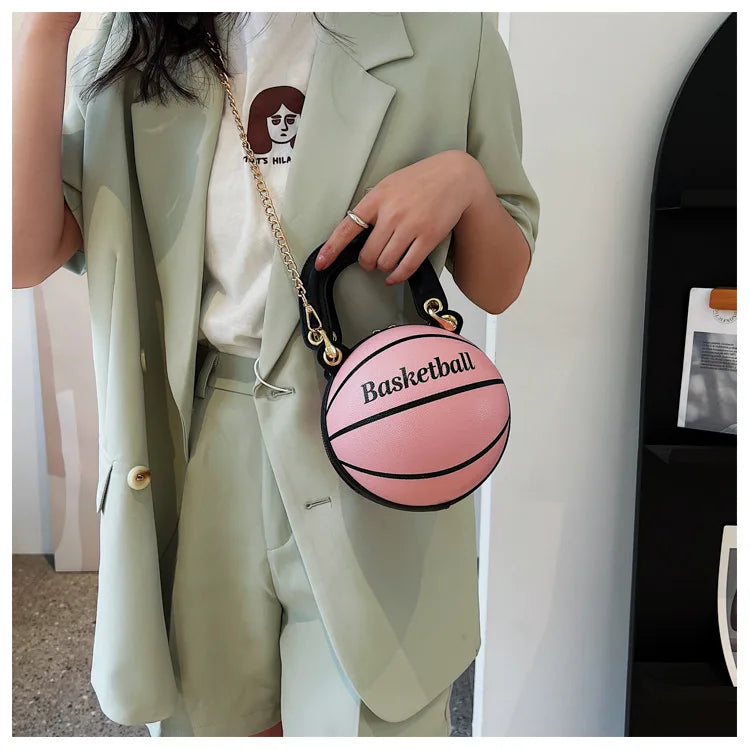 Vintage Basketball Shaped Shoulder Bag Women's Handbag Totes Girls Leather