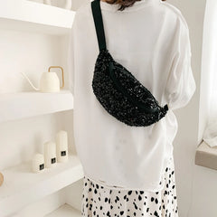 Sequins Women Fanny Packs Large Capacity Waist Bags Casual Purse Crossbody