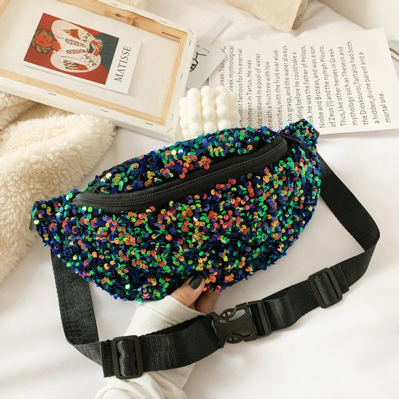 Sequins Women Fanny Packs Large Capacity Waist Bags Casual Purse Crossbody