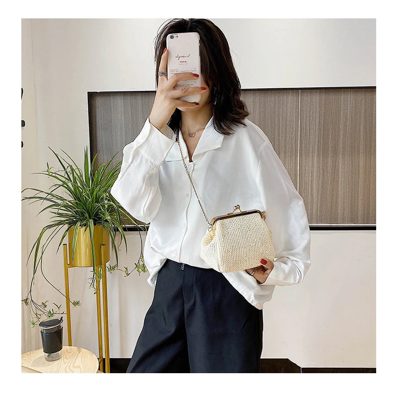 Shoulder Bag Women All-match Woven Shell Bags Lager Capacity Chains Handbag