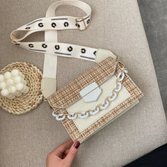 Small Square Bag Lady's Casual Handbag Chain Crossbody Wide Strap