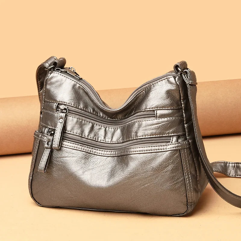 Soft Leather Multi-layer Messenger Bag for Women, Middle-aged Mother