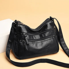 Soft Leather Multi-layer Messenger Bag for Women, Middle-aged Mother