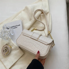 Stone Leather Chain Lock Shoulder Crossbody Bag Vintage Ladies Messenger Purse