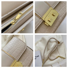 Stone Leather Chain Lock Shoulder Crossbody Bag Vintage Ladies Messenger Purse