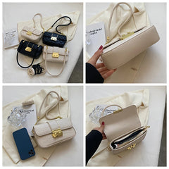 Stone Leather Chain Lock Shoulder Crossbody Bag Vintage Ladies Messenger Purse