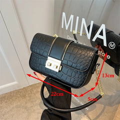 Stone Leather Chain Lock Shoulder Crossbody Bag Vintage Ladies Messenger Purse