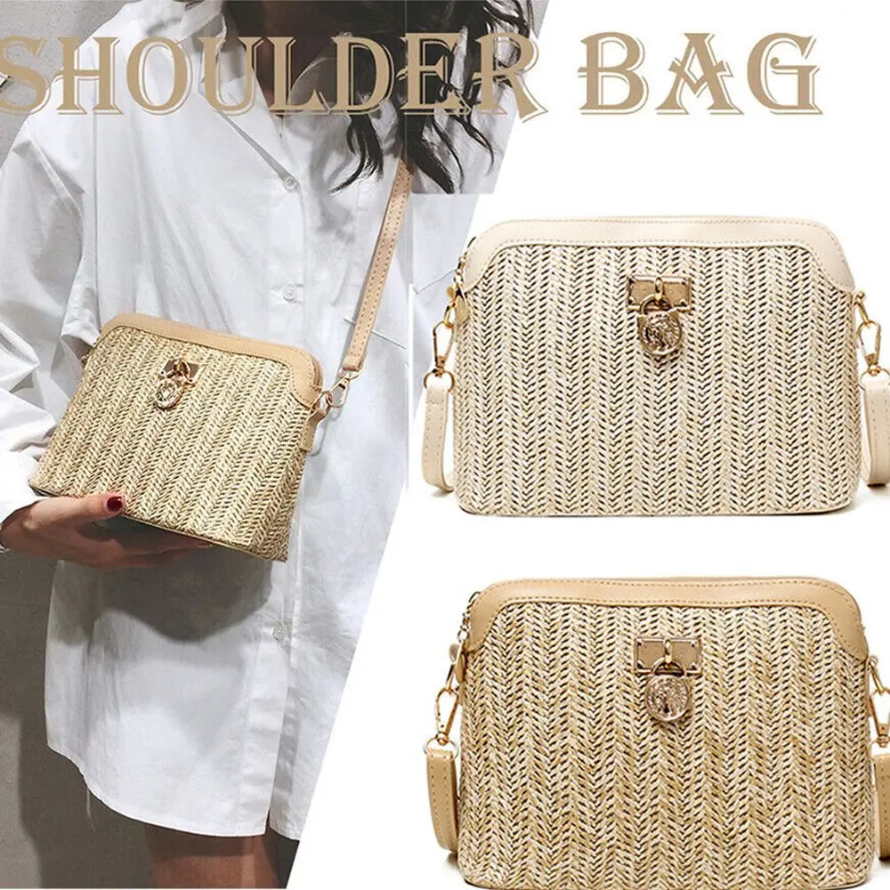 Straw Crossbody Bag Boho Woven Summer Beach Shoulder Handbag