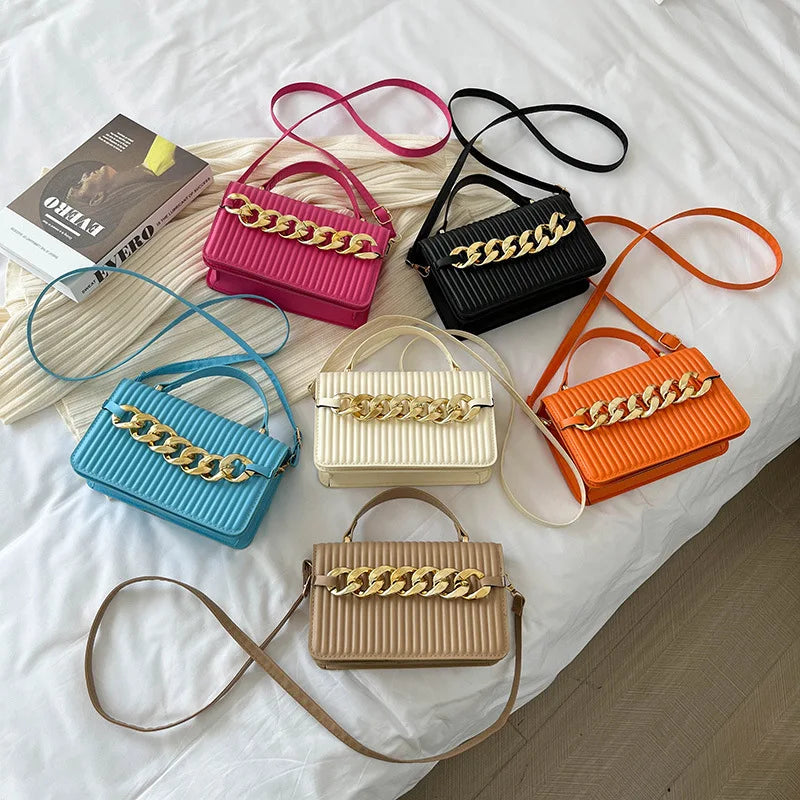 Striped Women Shoulder Bag Chain Decoration Crossbody Bags Ladies Small Handbags