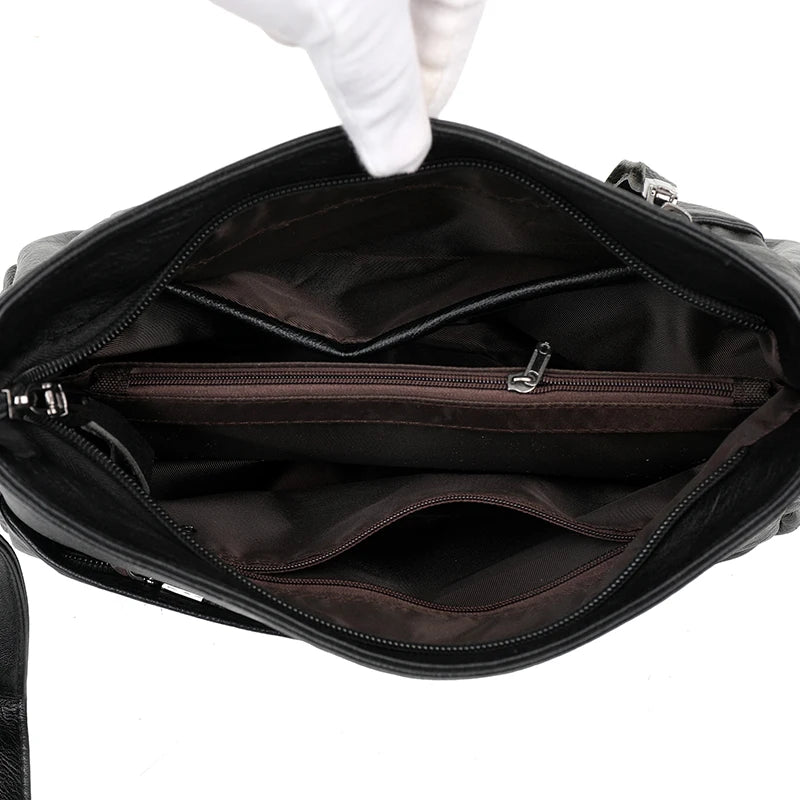 Women High Capacity Handbags Multi-pocket Shoulder Bags Soft PU Leather