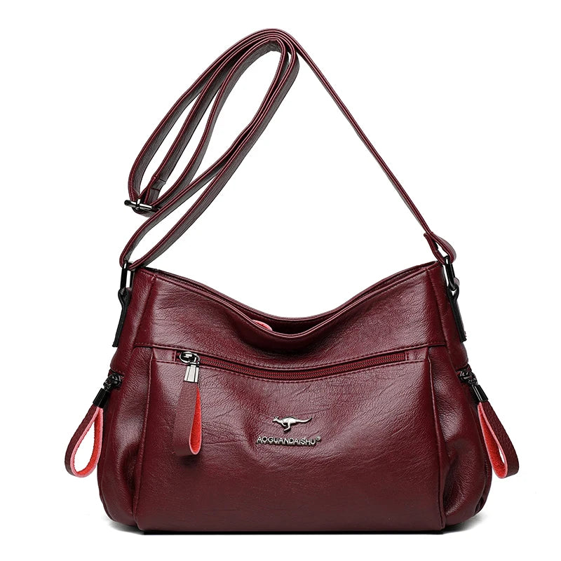 Women High Capacity Handbags Multi-pocket Shoulder Bags Soft PU Leather