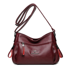 Women High Capacity Handbags Multi-pocket Shoulder Bags Soft PU Leather