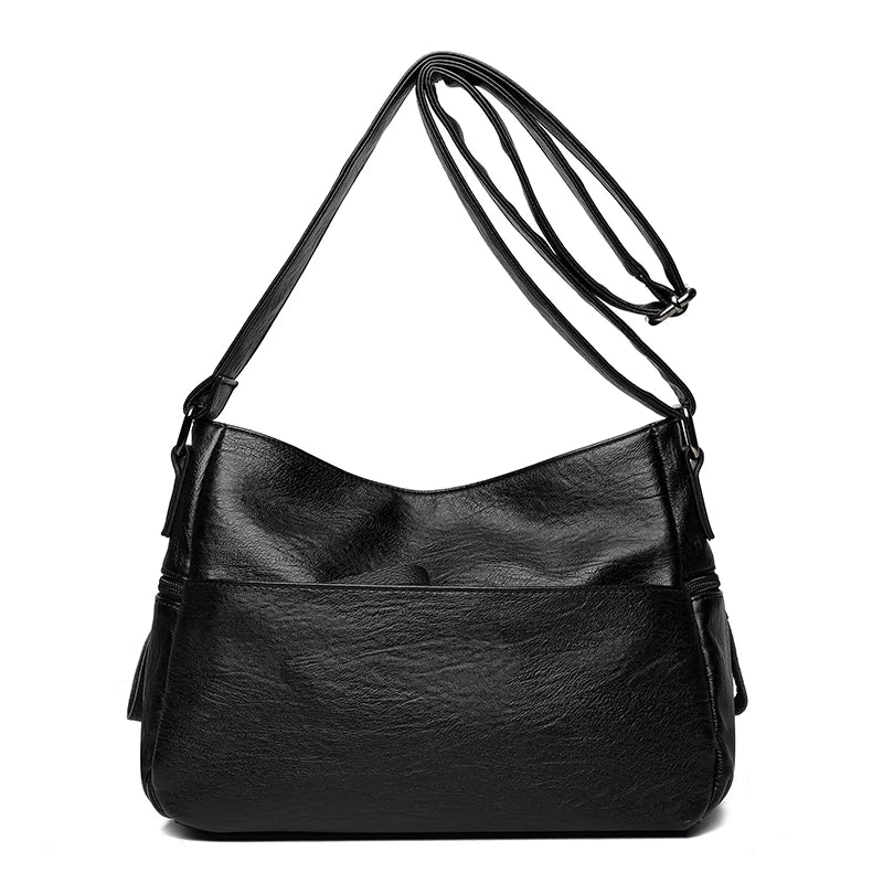 Women High Capacity Handbags Multi-pocket Shoulder Bags Soft PU Leather