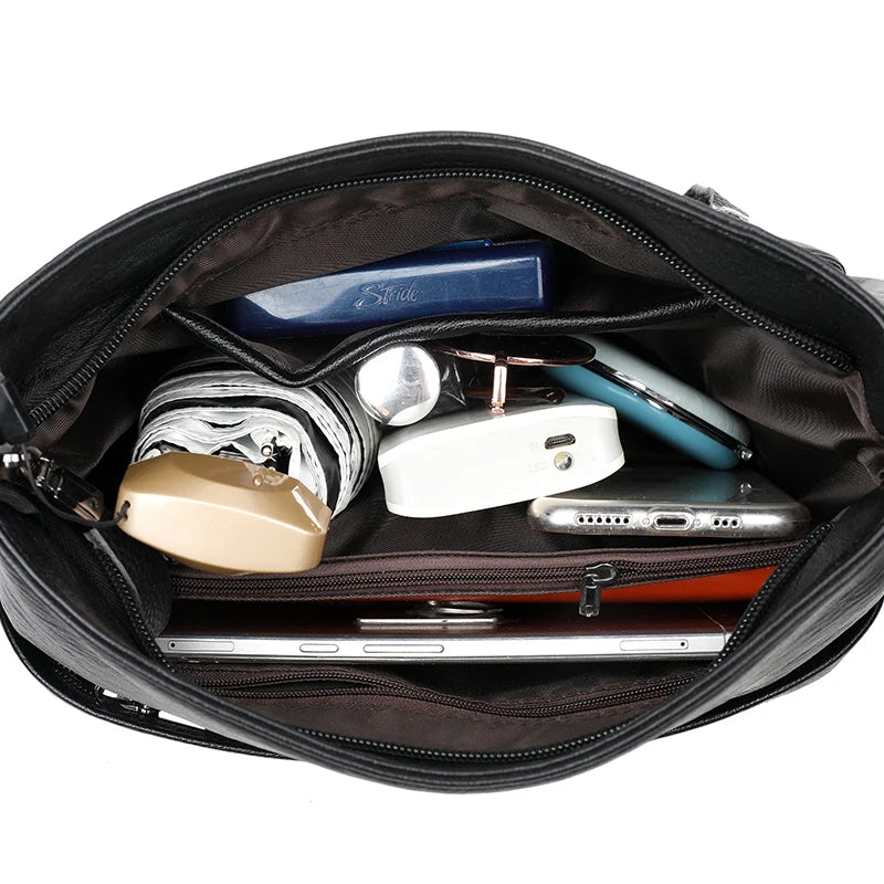 Women High Capacity Handbags Multi-pocket Shoulder Bags Soft PU Leather