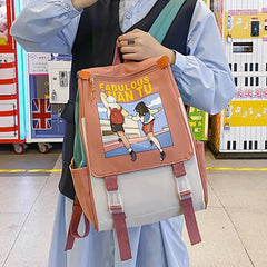 Teenage Girl Student Schoolbag Flip Women College Backpack Waterproof Book Bag
