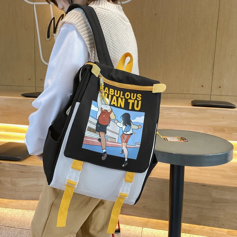 Teenage Girl Student Schoolbag Flip Women College Backpack Waterproof Book Bag