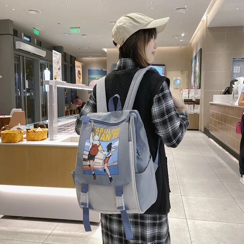 Teenage Girl Student Schoolbag Flip Women College Backpack Waterproof Book Bag