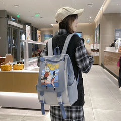Teenage Girl Student Schoolbag Flip Women College Backpack Waterproof Book Bag