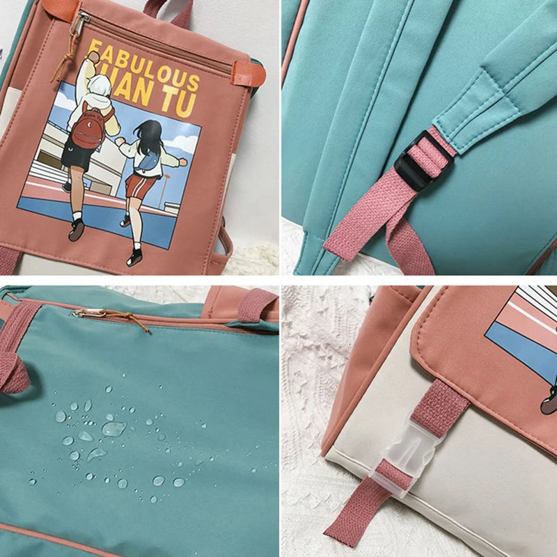 Teenage Girl Student Schoolbag Flip Women College Backpack Waterproof Book Bag
