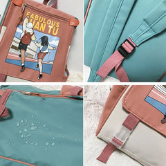 Teenage Girl Student Schoolbag Flip Women College Backpack Waterproof Book Bag