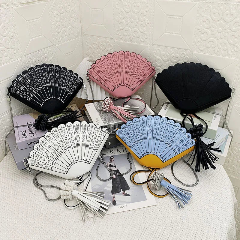 Vintage Fan Shape Clutch Bag Retro Chinese Style Shoulder Crossbody Handbag