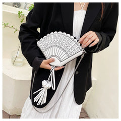 Vintage Fan Shape Clutch Bag Retro Chinese Style Shoulder Crossbody Handbag