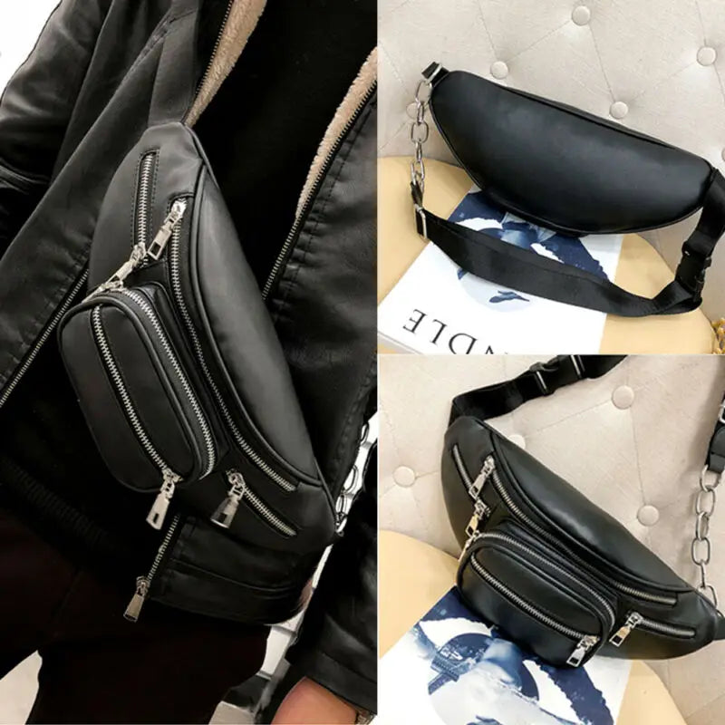 Women's Waist Bag Fanny Pack PU Leather Belt Purse Phone Key Pouch