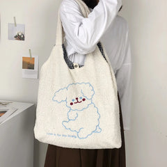 Soft Shopper Bags Lamb Wool Fabric Shoulder Bag Handbag Tote Large Capacity