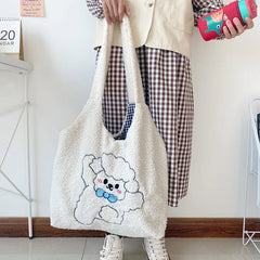 Soft Shopper Bags Lamb Wool Fabric Shoulder Bag Handbag Tote Large Capacity