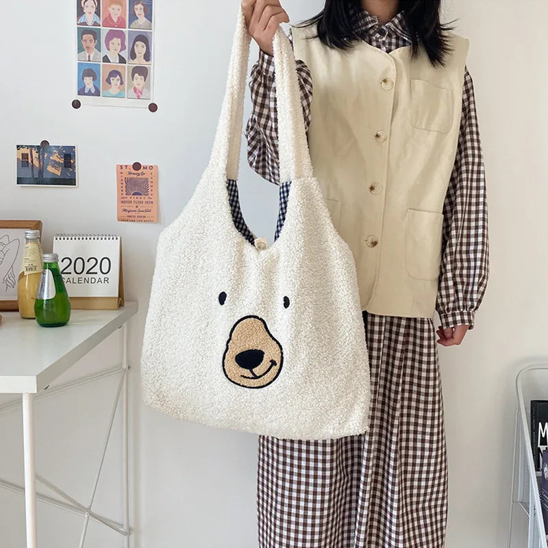 Soft Shopper Bags Lamb Wool Fabric Shoulder Bag Handbag Tote Large Capacity
