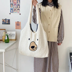Soft Shopper Bags Lamb Wool Fabric Shoulder Bag Handbag Tote Large Capacity