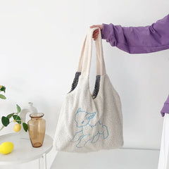 Soft Shopper Bags Lamb Wool Fabric Shoulder Bag Handbag Tote Large Capacity