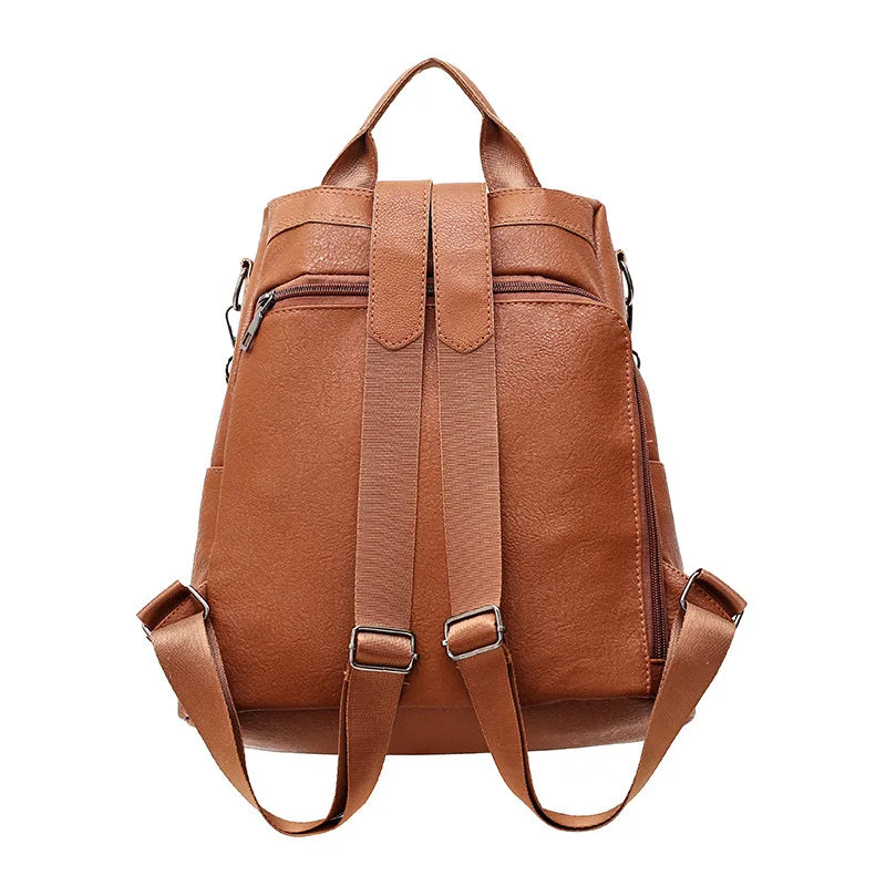 Vintage Leather Anti-Theft Backpack for Teen Girls