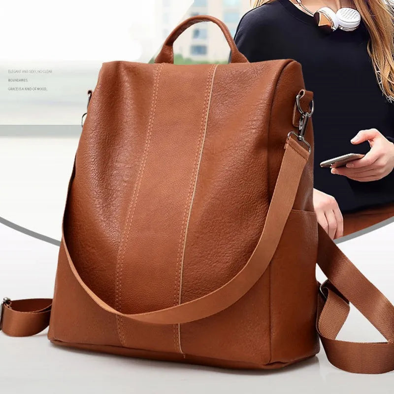 Vintage Leather Anti-Theft Backpack for Teen Girls