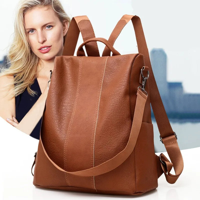 Vintage Leather Anti-Theft Backpack for Teen Girls