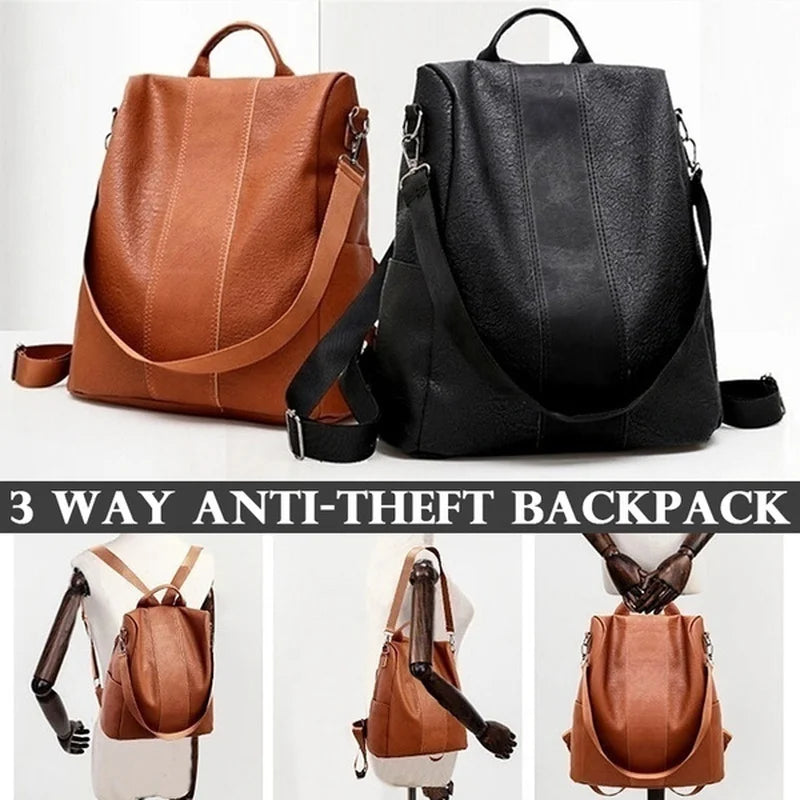 Vintage Leather Anti-Theft Backpack for Teen Girls