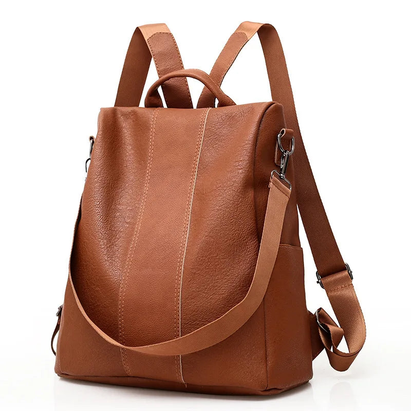 Vintage Leather Anti-Theft Backpack for Teen Girls
