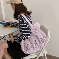 Women Bag Bear Head Double-Sided Back Shoulder Bag Large-Capacity School Bag