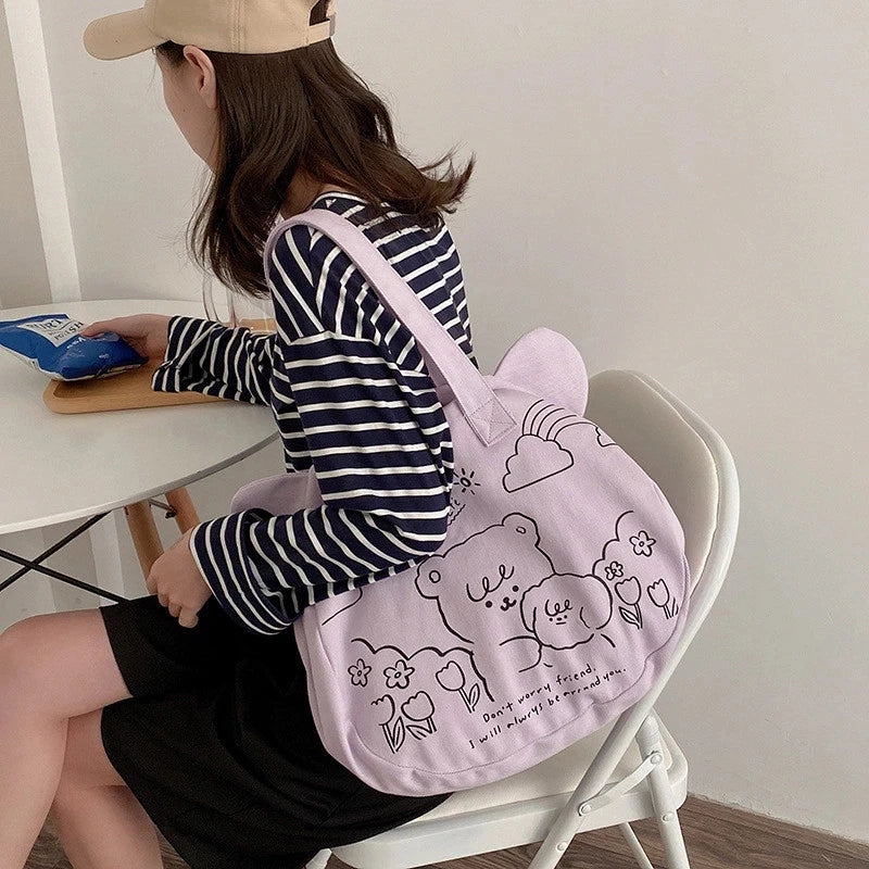 Women Bag Bear Head Double-Sided Back Shoulder Bag Large-Capacity School Bag