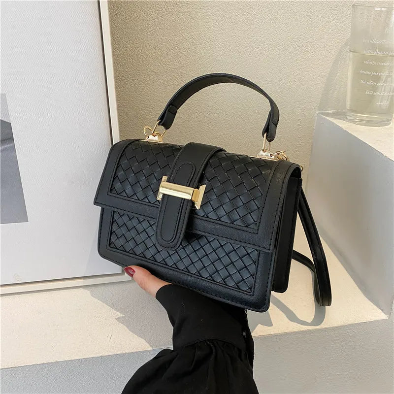 Women Belt Lock Single Shoulder Crossbody PU Leather Handbag