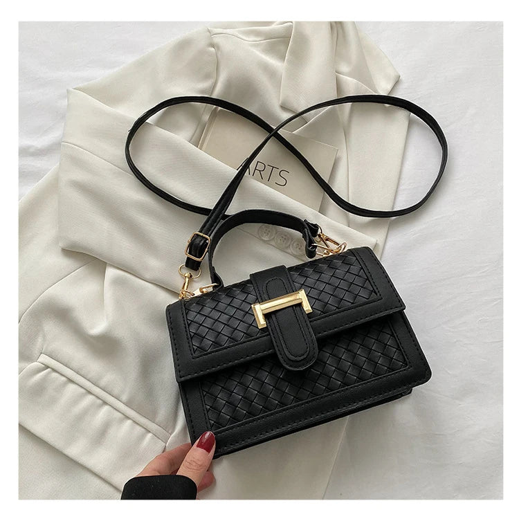 Women Belt Lock Single Shoulder Crossbody PU Leather Handbag