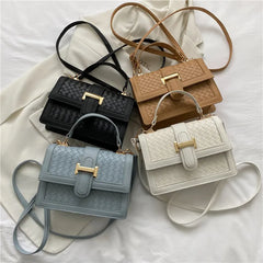 Women Belt Lock Single Shoulder Crossbody PU Leather Handbag