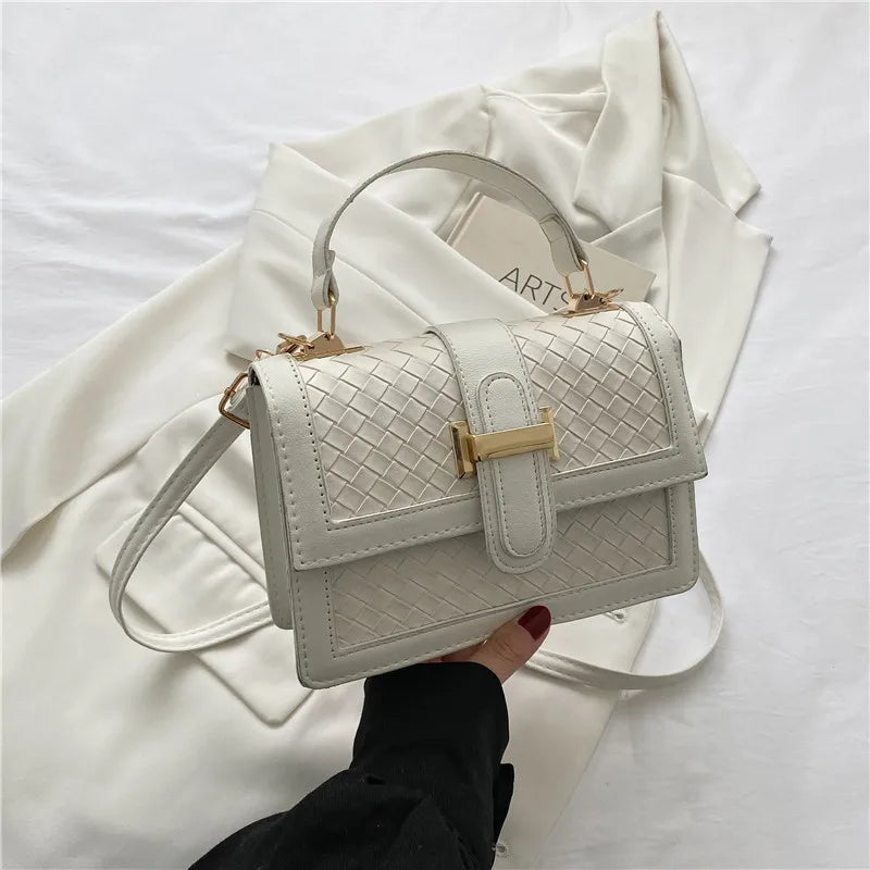 Women Belt Lock Single Shoulder Crossbody PU Leather Handbag
