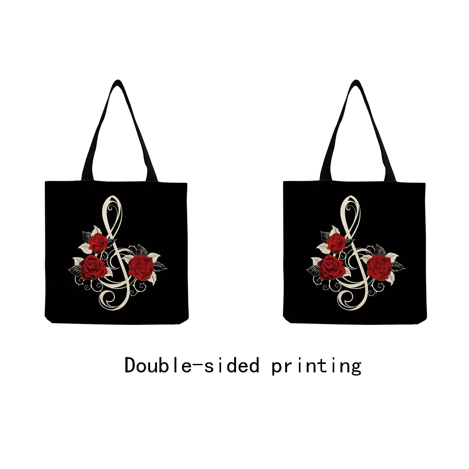 Women Tote Red Rose Musical Note Printed Handbags