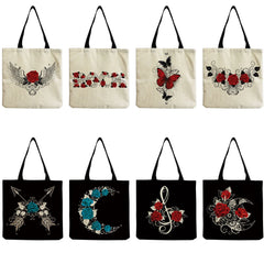 Women Tote Red Rose Musical Note Printed Handbags